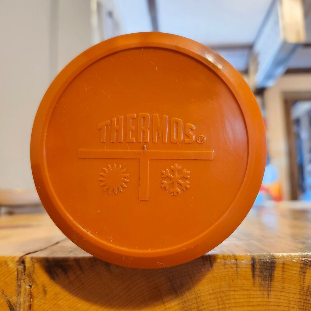 Vintage Thermos Wide Mouth 8 Oz Hot/Cold Container Classic Orange Stripe Durable - Picture 3 of 7